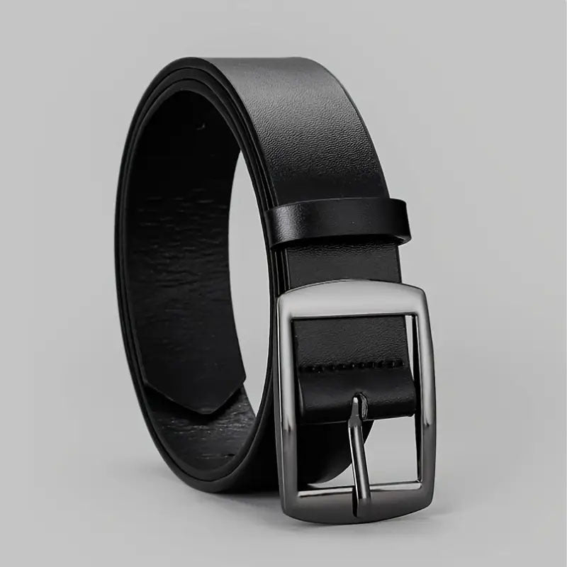 Leather-Look Pin Buckle Belt – Men – Black · Gunmetal Buckle – front