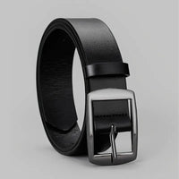 Leather-Look Pin Buckle Belt – Men – Black · Gunmetal Buckle – front