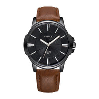 Minimalist Dress Watch, Leather Strap – Men – Black · Black Dial · Brown Strap – front