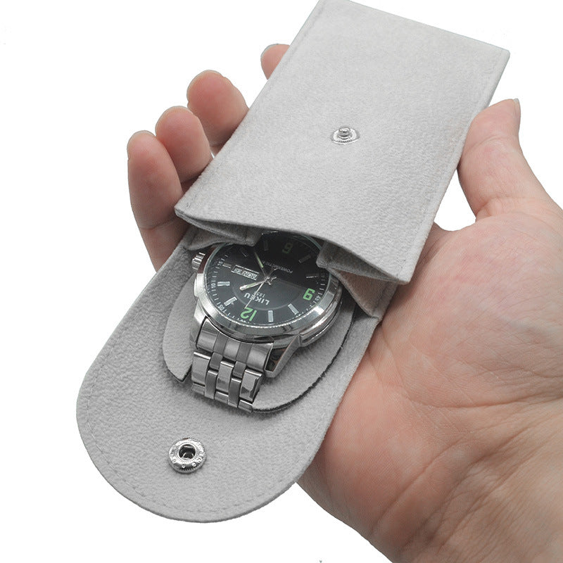 Velvet Watch Pouch, Snap Closure – Men – Grey – with a watch
