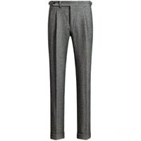 Herringbone Tweed-Look Double-Pleat Trousers, Side Adjusters – Men – Charcoal – full length