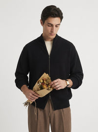 Stand-Collar Zip Knit Cardigan – Men – Black – worn, lifestyle