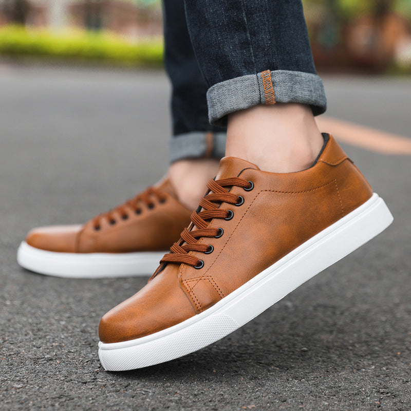 Leather-Look Low-Top Sneakers – Men – Brown – worn