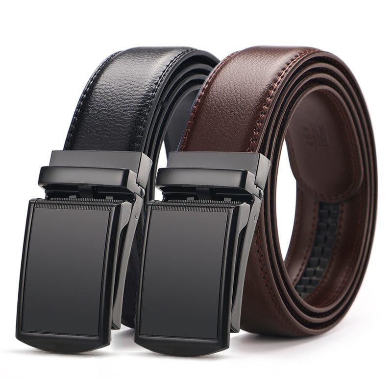 Leather Ratchet Belt, Slim Buckle – Men – Black · Black Plate Buckle – pair