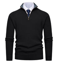 Ribbed Quarter-Zip Sweater, Raglan Sleeves – Men – Black – front