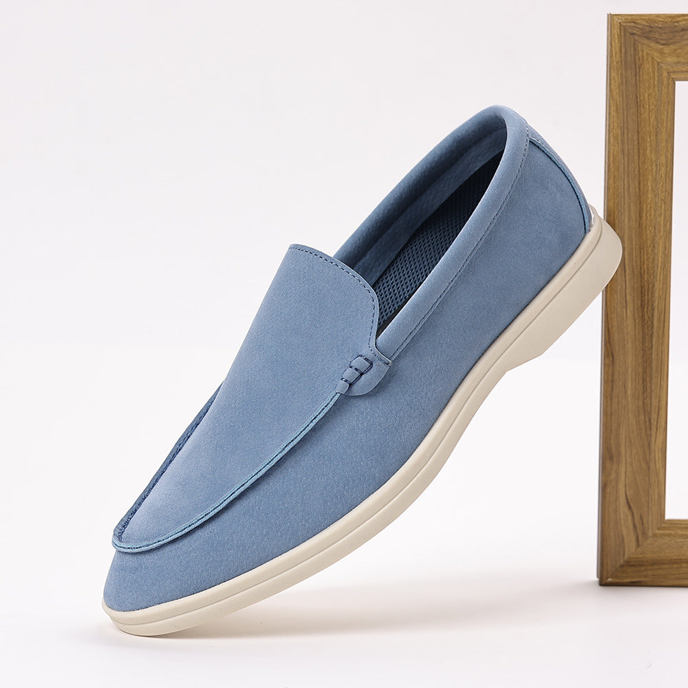 Suede-Look Moccasin Loafers – Men – Light Blue – front
