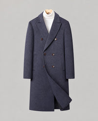 30–50% Wool Double-Breasted Overcoat – Men – Navy – front, daylight