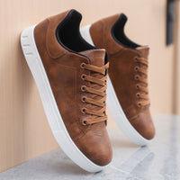Leather-Look Cupsole Sneakers – Men – Brown – pair