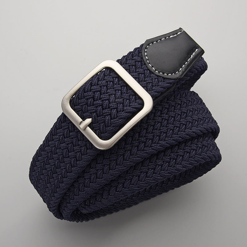 Woven Stretch Belt with Leather-Look Tab – Men – Navy · Black Tab – buckle