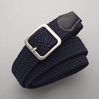 Woven Stretch Belt with Leather-Look Tab – Men – Navy · Black Tab – buckle