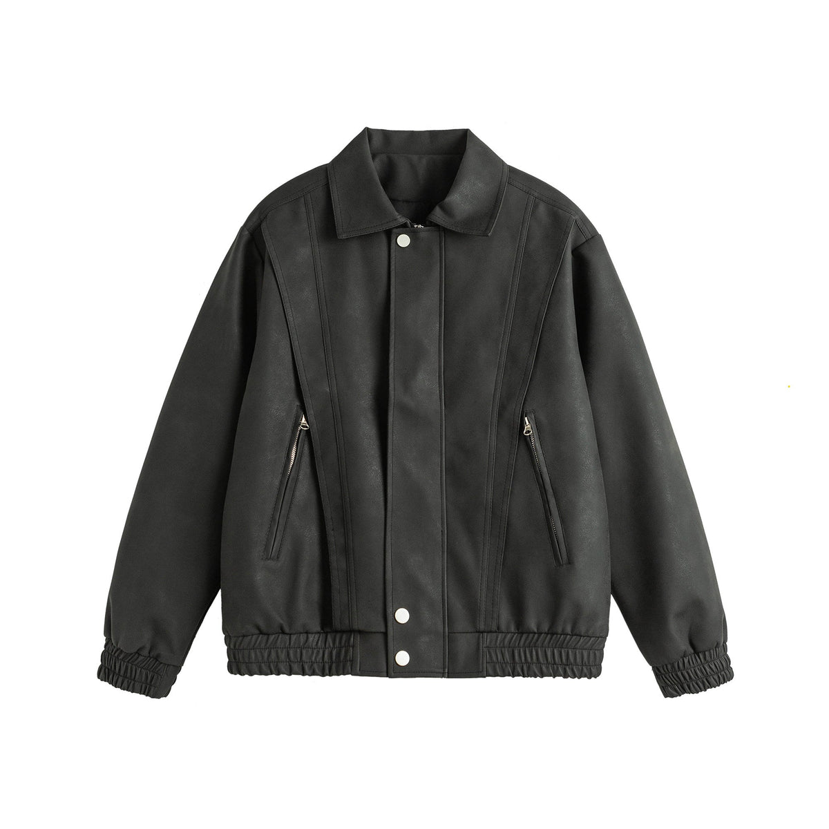 Vintage Leather-Look Bomber Jacket – Men – Black – front