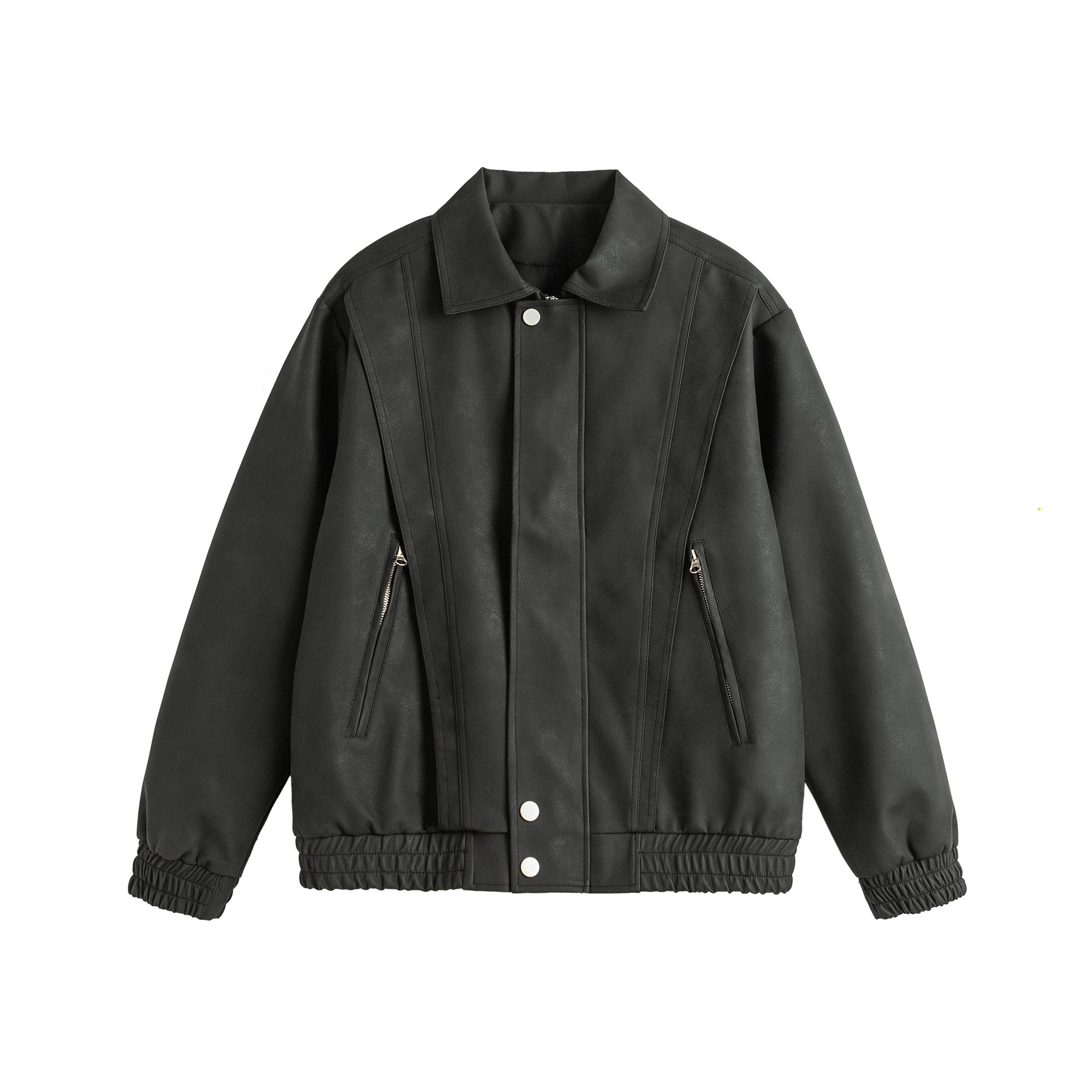 Vintage Leather-Look Bomber Jacket – Men – Black – front
