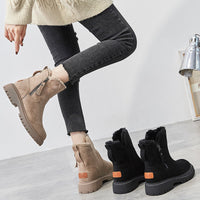 Fur-Lined Winter Ankle Boots with Side Zip – Women – Beige – worn
