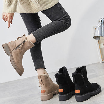 Fur-Lined Winter Ankle Boots with Side Zip – Women – Beige – worn