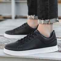 Leather-Look Cupsole Sneakers – Men – Black – worn