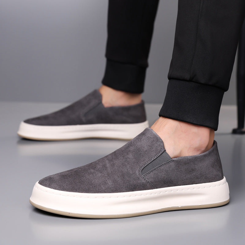 Suede-Look Slip-On Shoes, Cup Sole – Men – Grey – worn