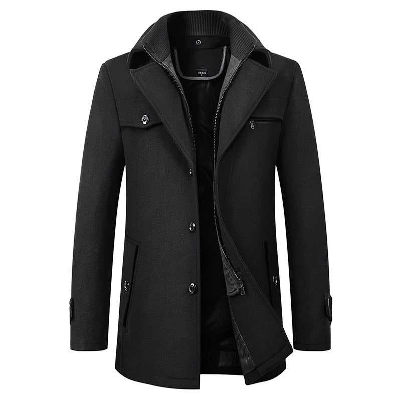 Wool-Blend Double-Collar Coat – Men – Black – front