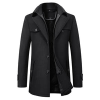 Wool-Blend Double-Collar Coat – Men – Black – front