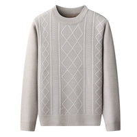 Fleece-Lined Chenille Cable Knit Crew Neck – Men – Beige – front