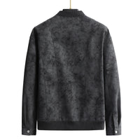 Suede-Look Baseball-Collar Jacket – Men – Charcoal – back