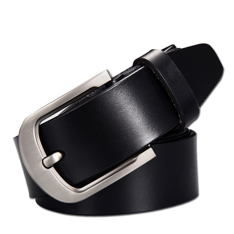 Wide Leather Belt, Brushed Buckle – Men – Black · Brushed Buckle – front