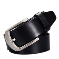 Wide Leather Belt, Brushed Buckle – Men – Black · Brushed Buckle – front