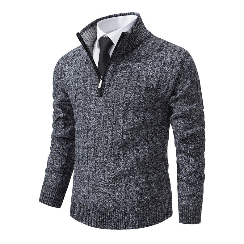 Marled Cable Knit Quarter-Zip Sweater – Men – Charcoal – three-quarter