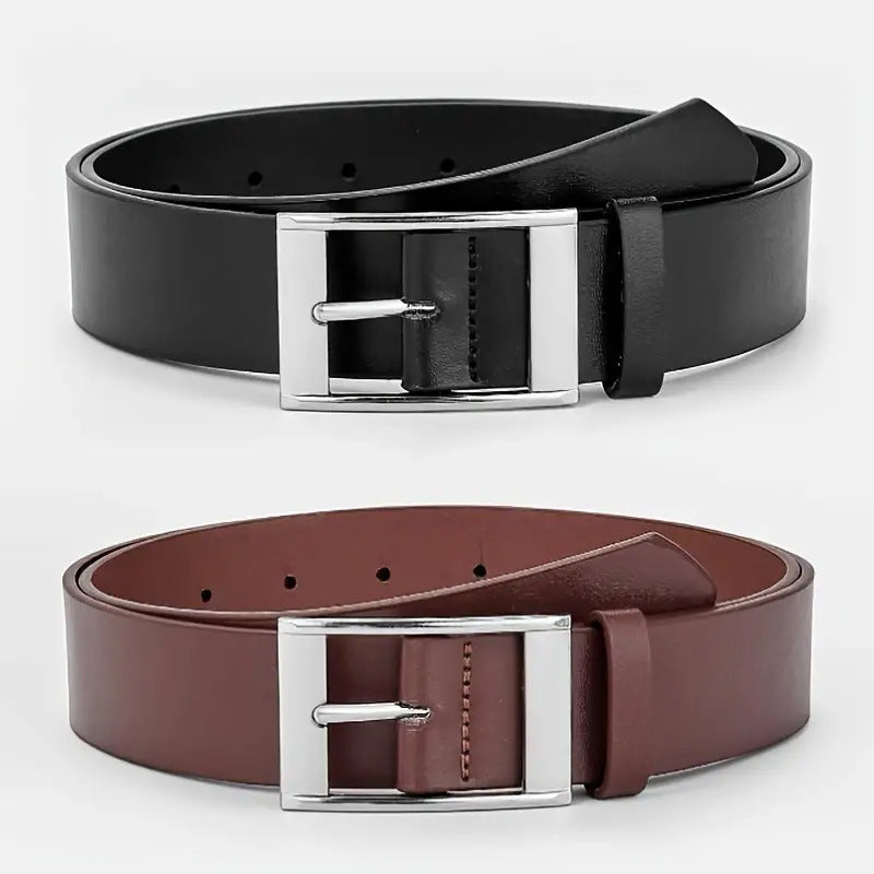 Leather-Look Pin Buckle Belt – Men – Black · Silver Buckle – pair
