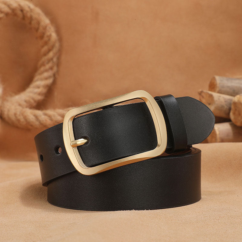 Wide Leather-Look Jeans Belt – Men – Black · Bronze Buckle – front