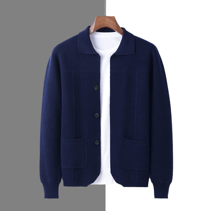Cardigan Col Chemise 100 % Laine – Homme