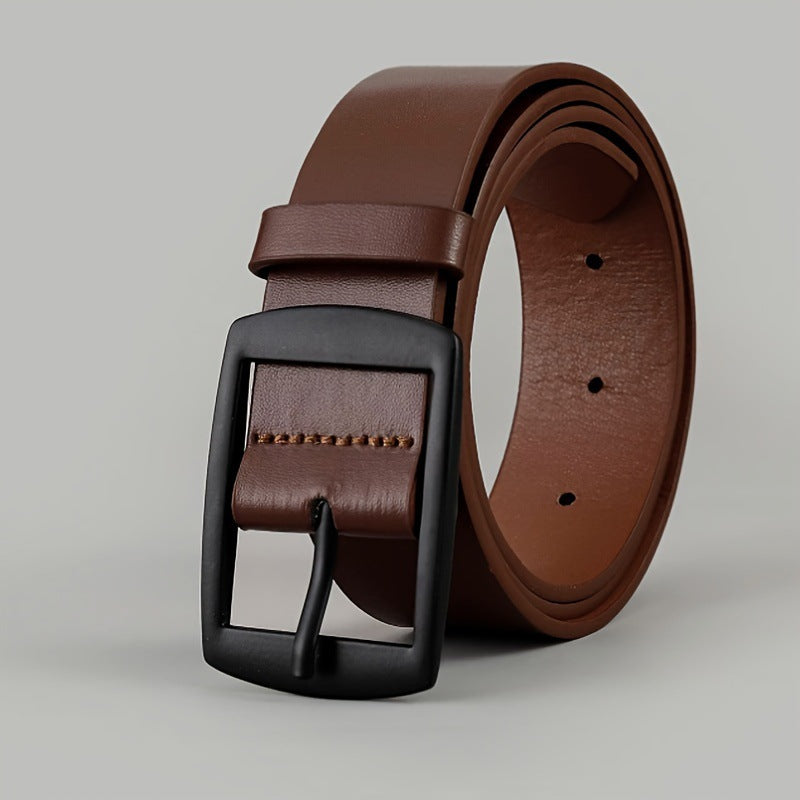 Leather-Look Pin Buckle Belt – Men – Brown · Black Buckle – front