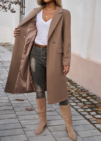 100% Polyester Long Notch-Lapel Coat – Women – Brown – open, lining