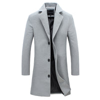 Long Single-Breasted Overcoat – Men – Grey – front