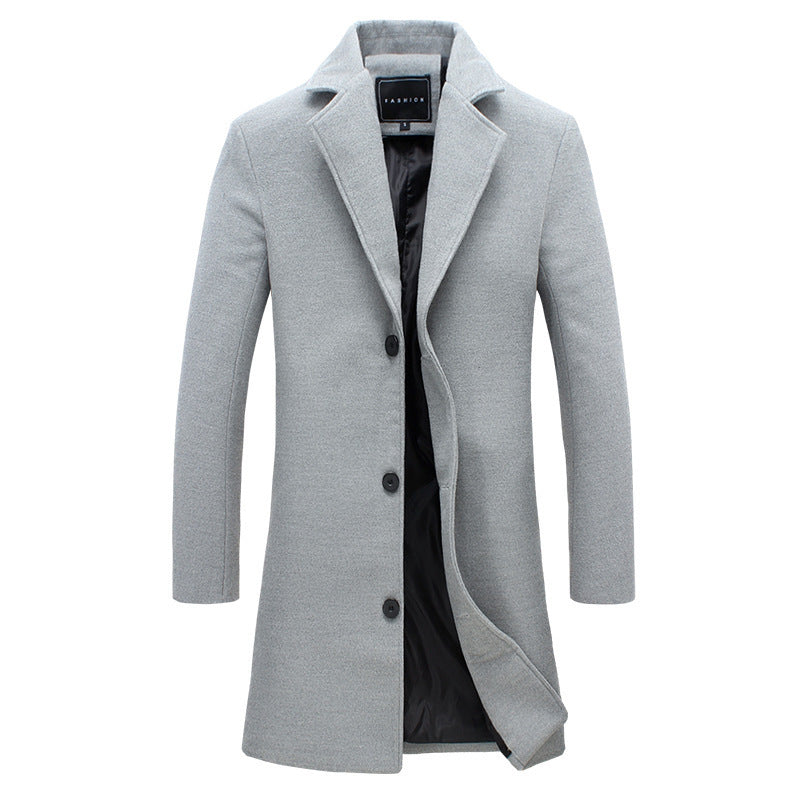 Charcoal Wool — Old Money Winter Look – grey long single-breasted overcoat