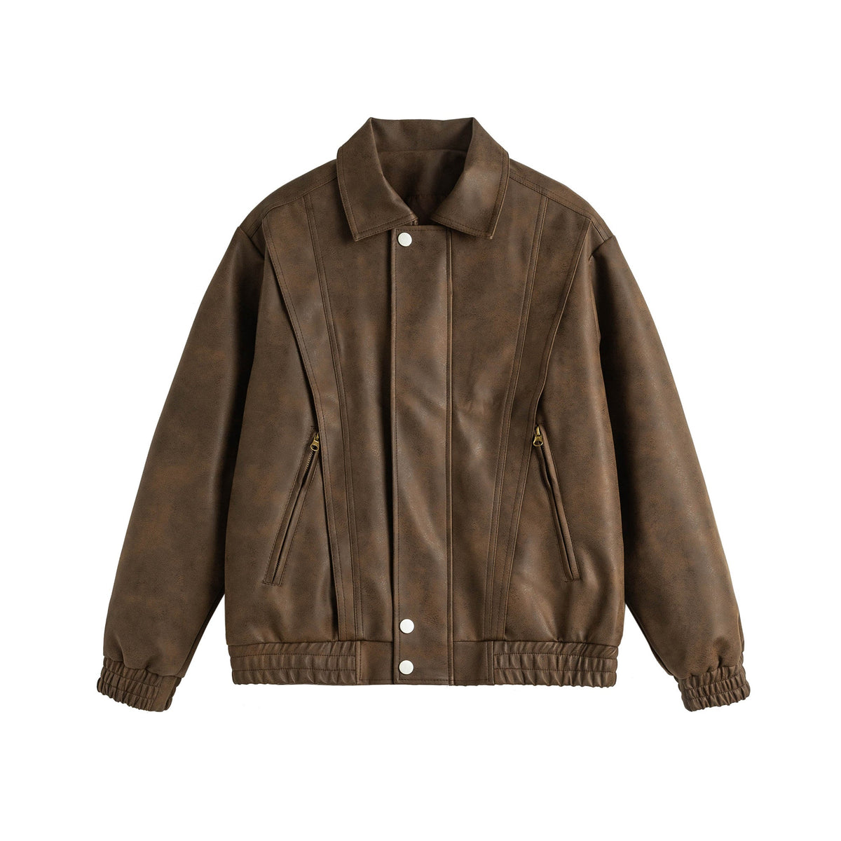 Vintage Leather-Look Bomber Jacket – Men – Brown – front