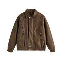 Vintage Leather-Look Bomber Jacket – Men – Brown – front