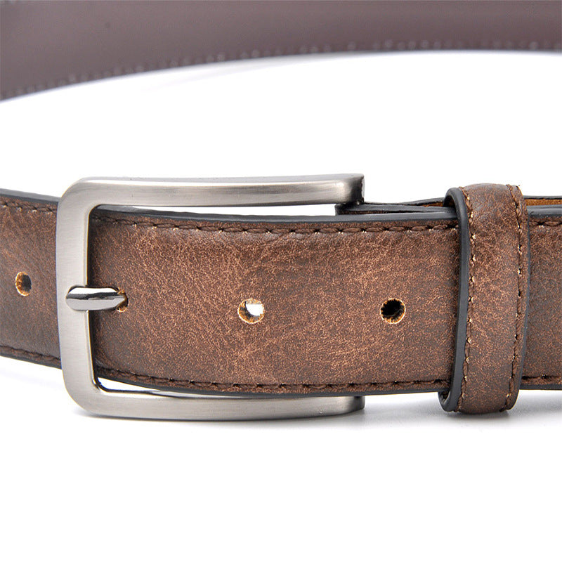 Vintage Leather-Look Belt – Men – Brown – buckle