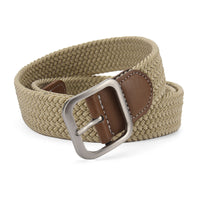 Woven Stretch Belt with Leather-Look Tab – Men – Stone · Brown Tab – front