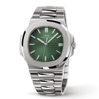 Steel Integrated-Bracelet Watch, Sapphire Glass – Men – Steel · Green Dial – front