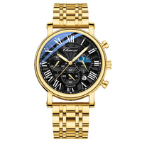 Roman Numeral Moon-Phase Watch – Men – Gold · Black Dial · Gold Bracelet – front