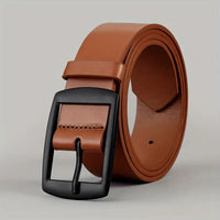 Leather-Look Pin Buckle Belt – Men – Tan · Black Buckle – front