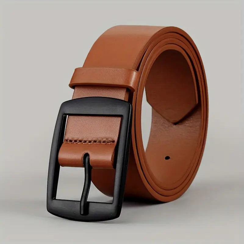 Leather-Look Pin Buckle Belt – Men – Tan · Black Buckle – front