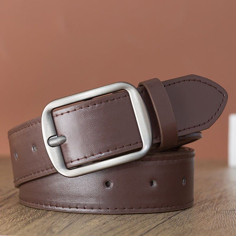 Stitched Leather-Look Belt – Men – Chocolate · Tonal Stitching – buckle