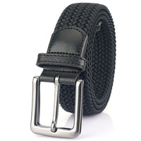 Braided Stretch Belt, Pin Buckle – Men – Black – front