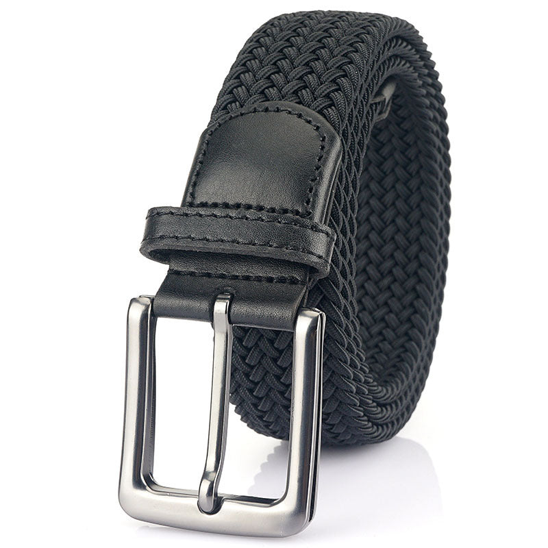 Braided Stretch Belt, Pin Buckle – Men – Black – front