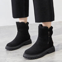 Fur-Lined Winter Ankle Boots with Side Zip – Women – Black – worn