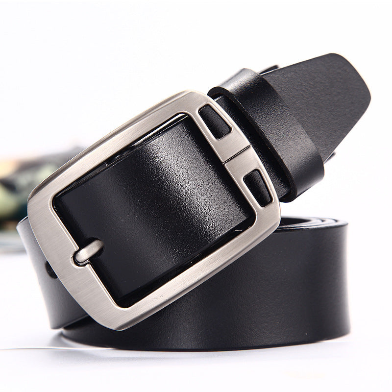 Wide Leather Belt, Brushed Buckle – Men – Black · Cut-Out Buckle – front
