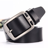 Wide Leather Belt, Brushed Buckle – Men – Black · Cut-Out Buckle – front