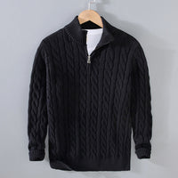 Cable Knit Quarter-Zip Sweater – Men – Black – front