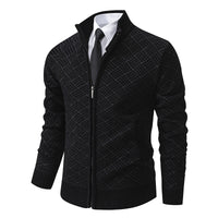 Fleece-Lined Basket-Weave Zip Cardigan – Men – Black – front